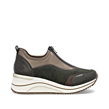 Remonte Front Zip Wedge Trainer - Bronze Green Black